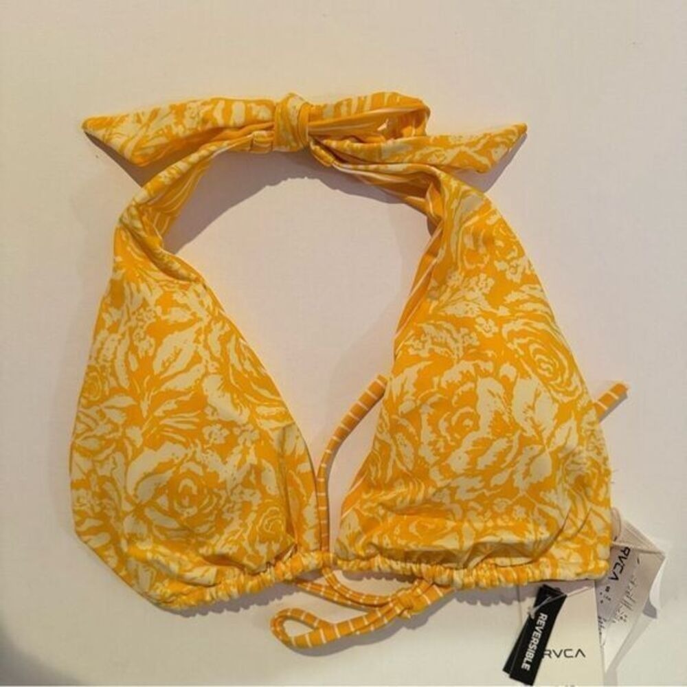 RVCA Forever Reversible Halter Tie Strap Bikini Top - Ambar, Size Small - Picture 4 of 10